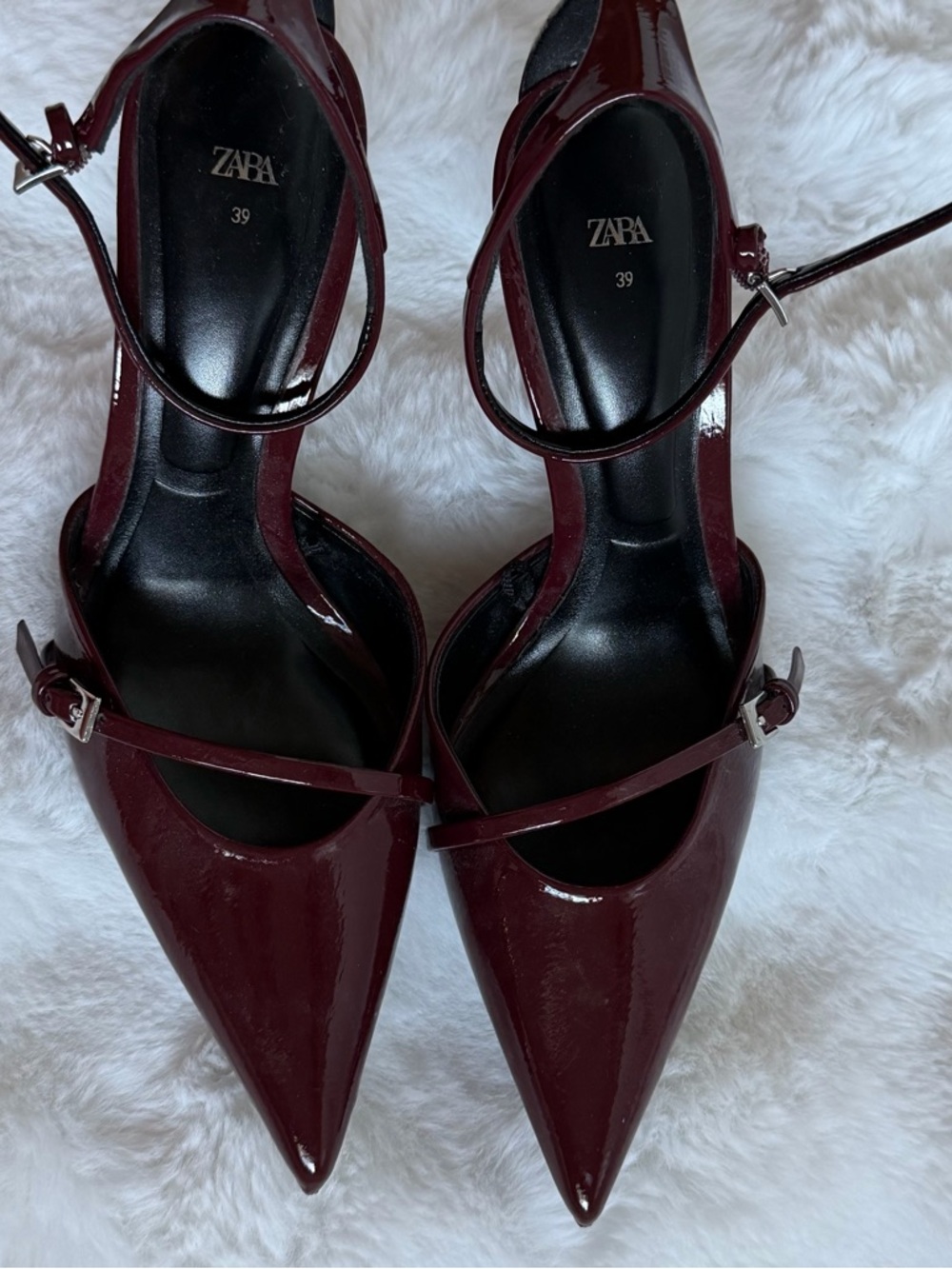 ZARA Patent Leather Pointed Ankle-Strap Pump in Burgundy - Picture 2 of 5